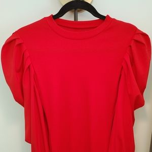 Red Midi Dress with Dramatic Sleeve